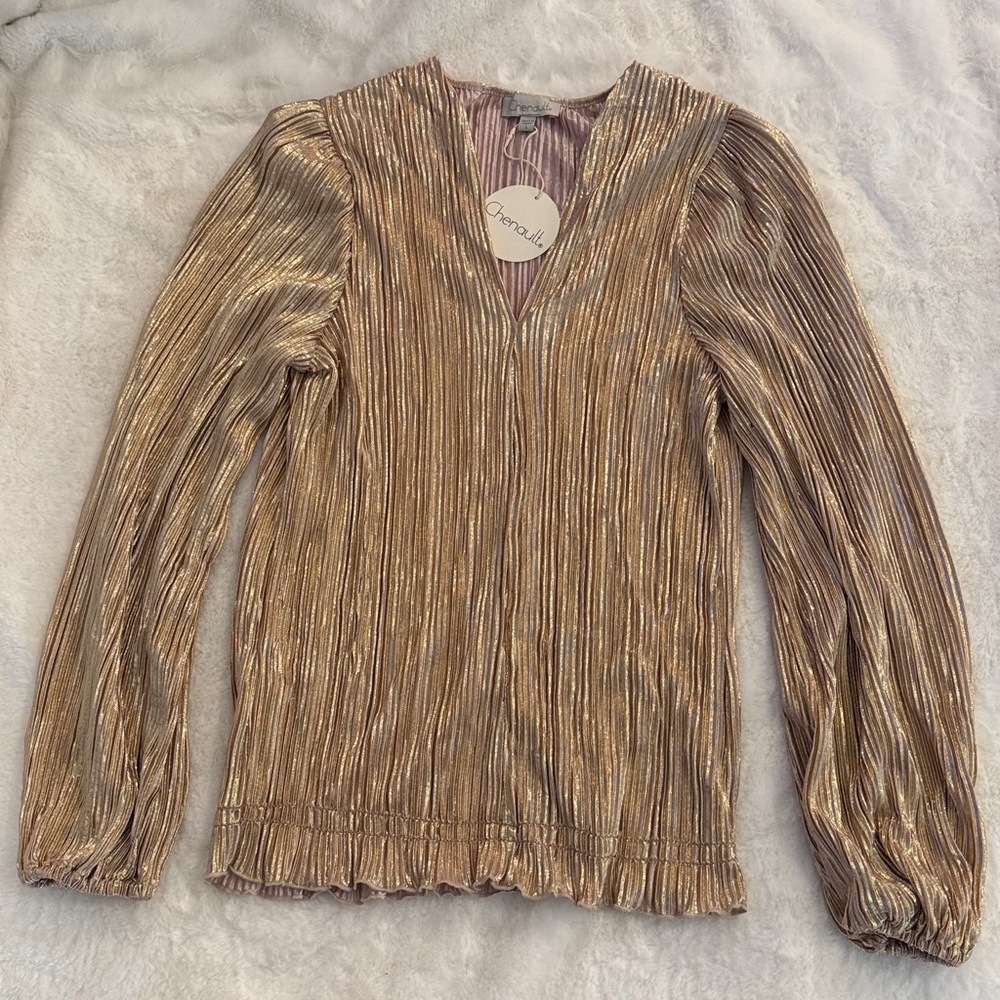 Chenault Gold Crinkle Party Blouse - Picture 2 of 13